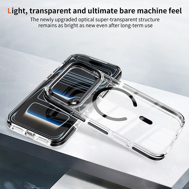 Clear Magnetic Case showing its transparent back, slim profile, and contrasting magnetic ring
