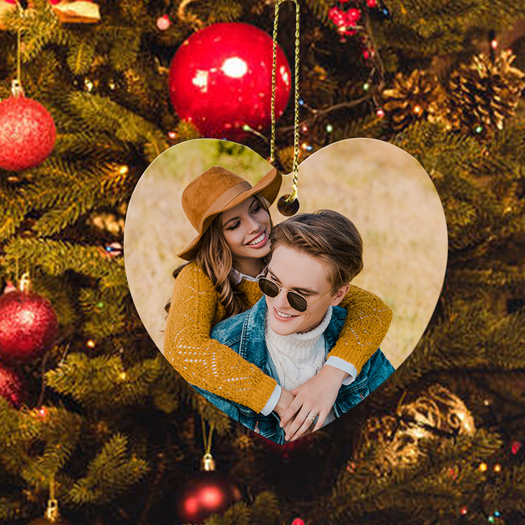Custom Aluminum Heart Photo Christmas Ornament