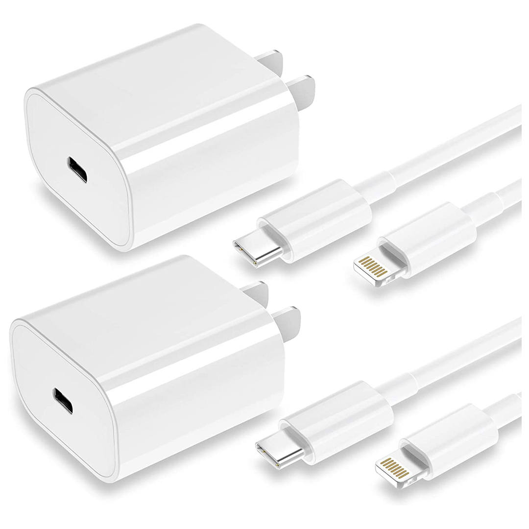 20W PD Fast iPhone Charger 2-Pack [Apple MFi Certified] Type C Power Wall Charger with 6FT Cable