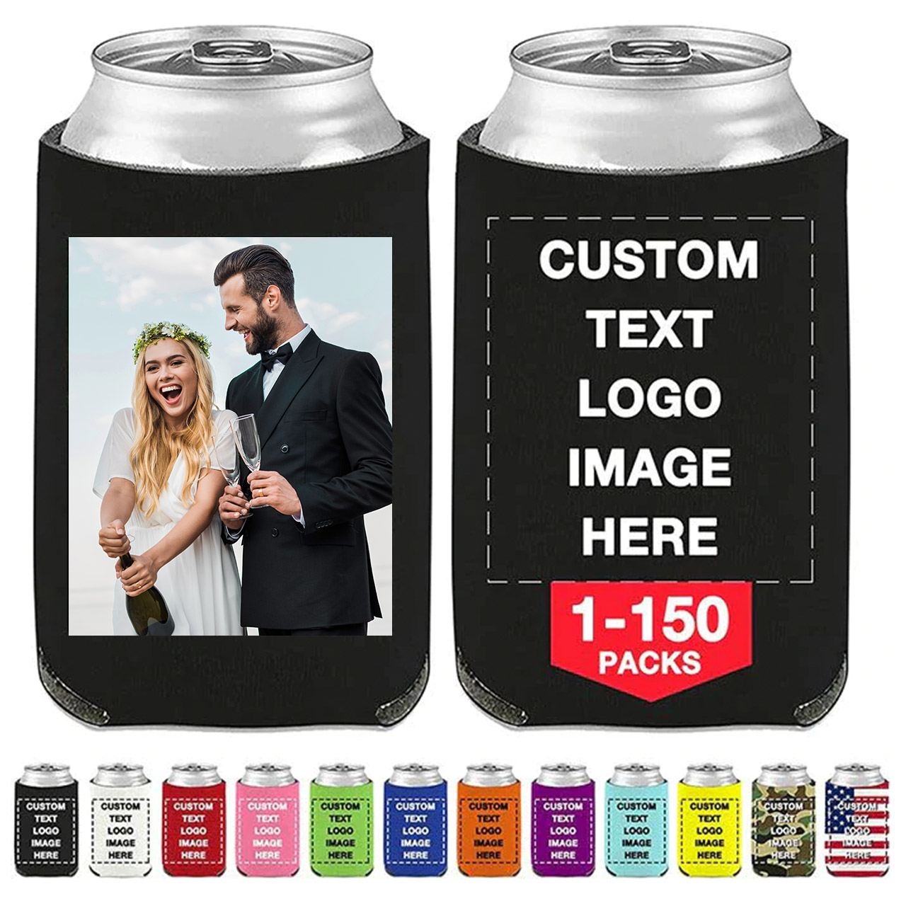 (1-150)PCS Custom Beer Can Cooler Sleeves Bulk,Personalized Insulated Beverage Bottle Holder with Logo Image Text