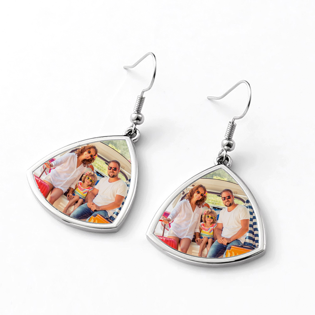 Personalized Picture Earrings for Women Stainless Steel Triangle Photo Earrings Custom Memorial Earrings Jewelry Customized Gifts for Mom BFF