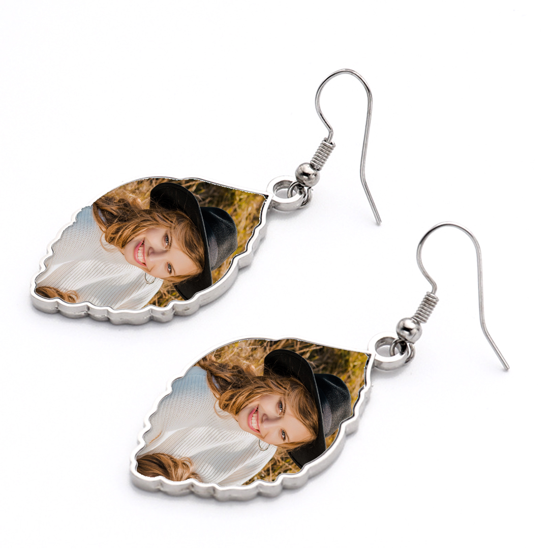 Personalized Picture Earrings for Women Stainless Steel Leaf Photo Earrings Custom Memorial Earrings Jewelry Customized Gifts for Mom BFF