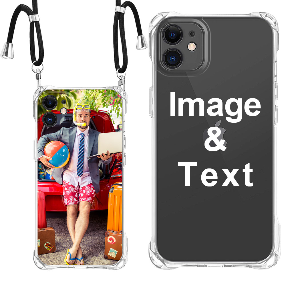 Custom for iPhone 11 Clear Slim Lanyard Case