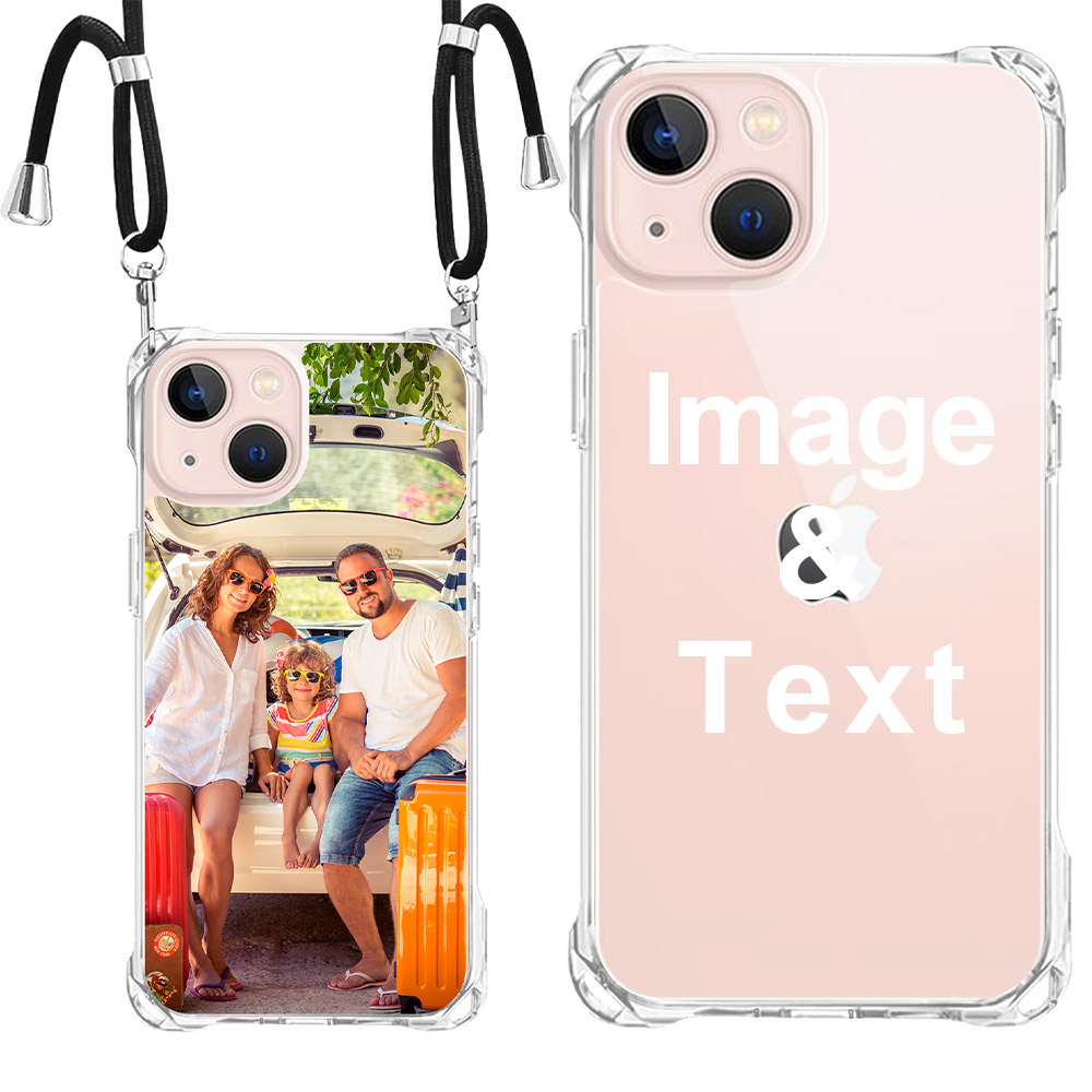 Custom for iPhone 13 Clear Slim Lanyard Case