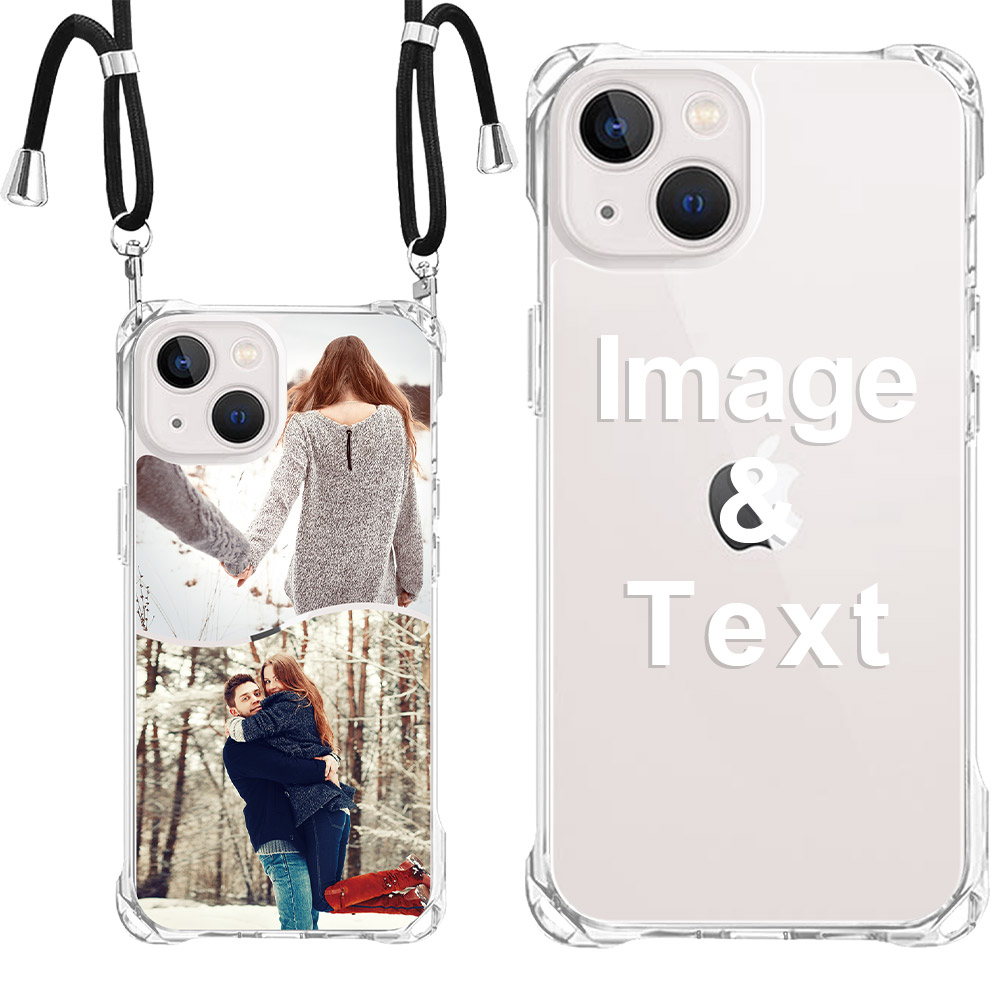 Custom for iPhone 14 Clear Slim Lanyard Case