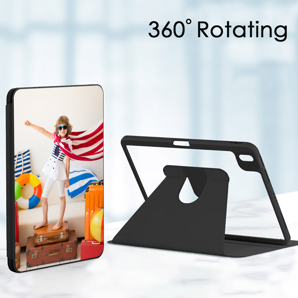 Custom 360 Degree Rotate Stand Protective Case with Clear Back & Smart Sleep/Wake Cover/Pencil Holder for iPad Air (1st & 2nd Gen)