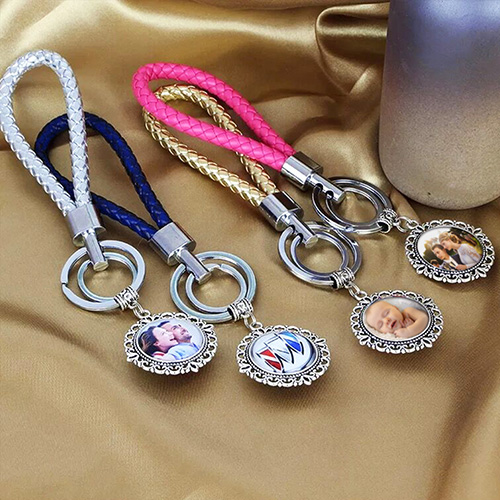Custom Braided Leather Photo keychain