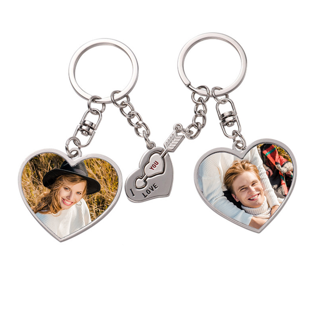 2Pcs Personalized Photo Couples Matching Keychains