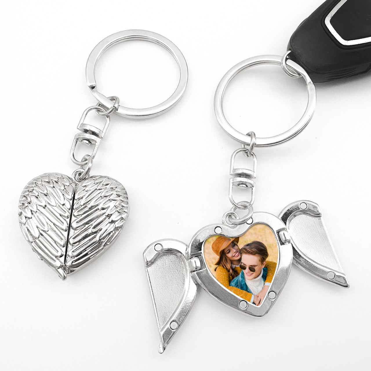 Personalized Photo Keychain,Photo Heart Keychain Angel Wings Keychain