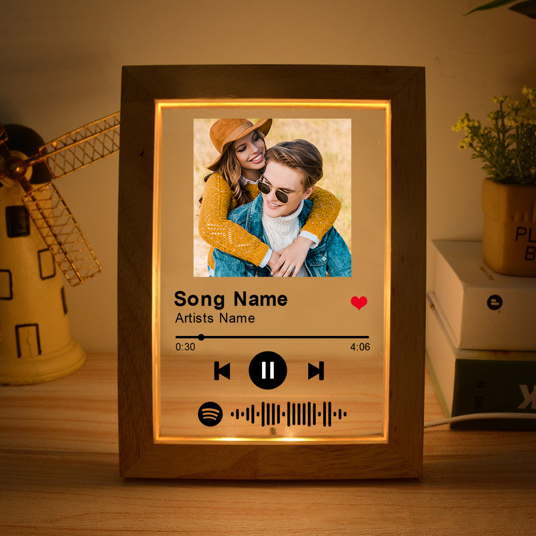 Custom Music Glass Art Night Light Personalized Scannable Music Code Photo Plaque,Mother's Day,Father's Day Gifts