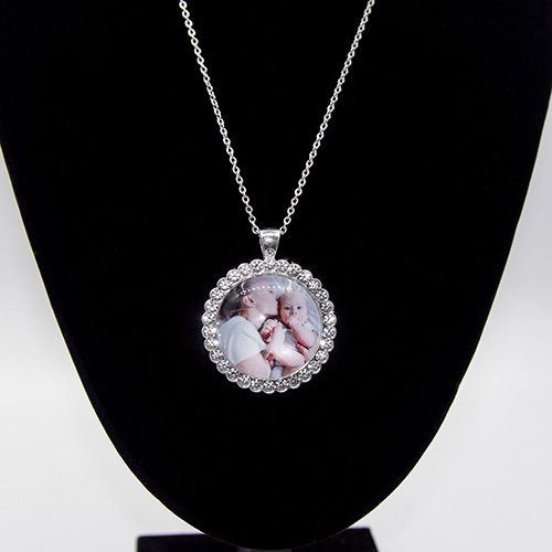 Custom Diamond Round Crystal Photo Necklace