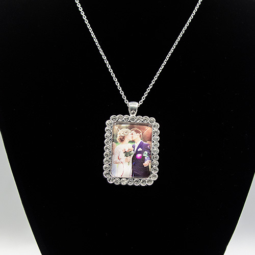 Custom Diamond Square Crystal Photo Necklace