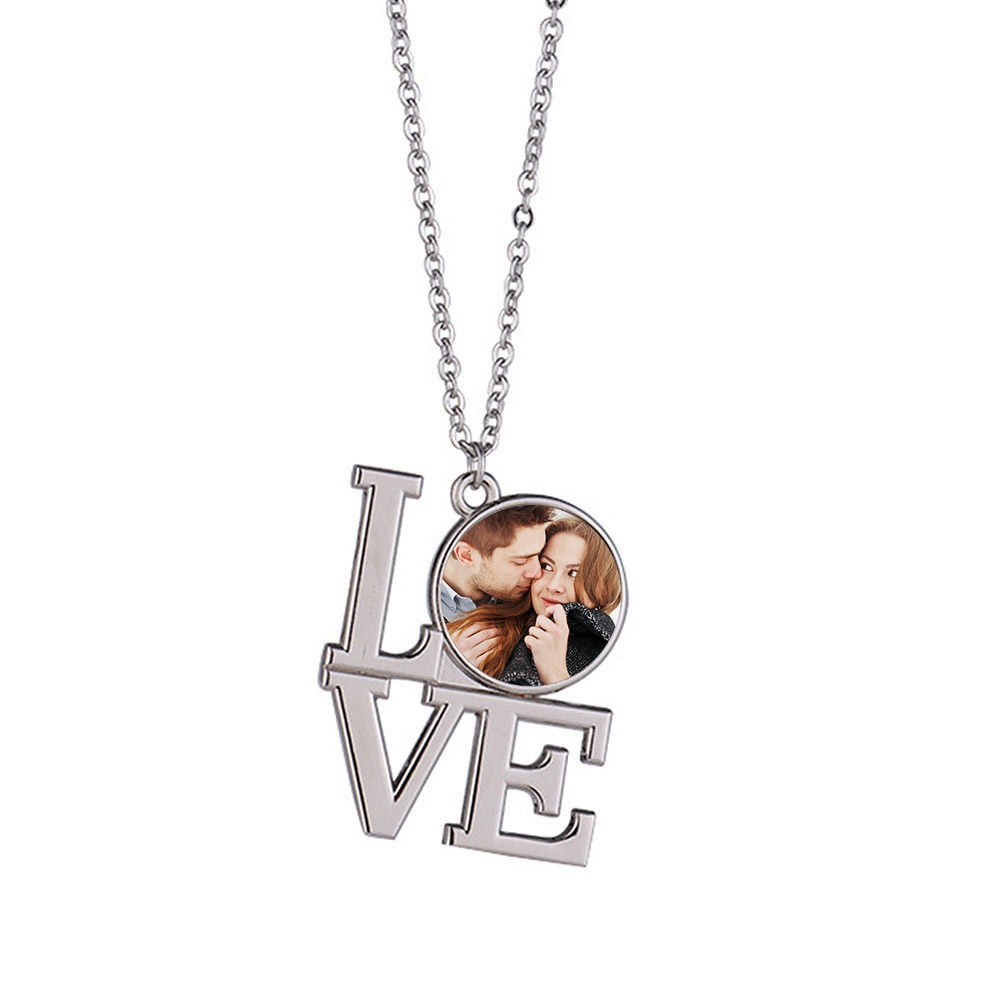 Custom Love Pendant Necklace for Couple with Picture for Birthday Valentines Anniversary