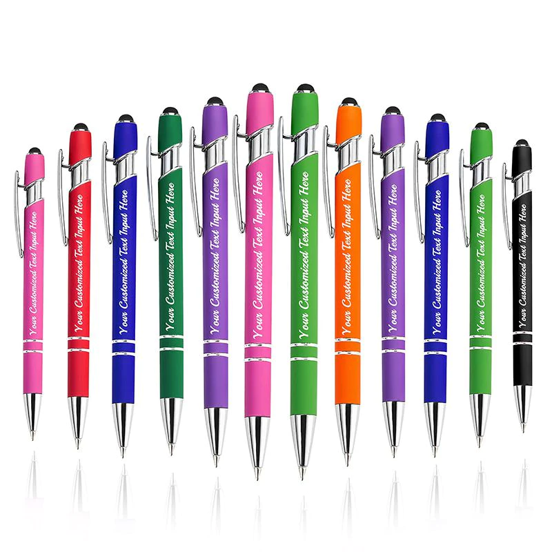Rubberized Soft Touch Ballpoint Pen with Stylus Tip,premium metal pen,black ink,medium point.Personalized with your custom text
