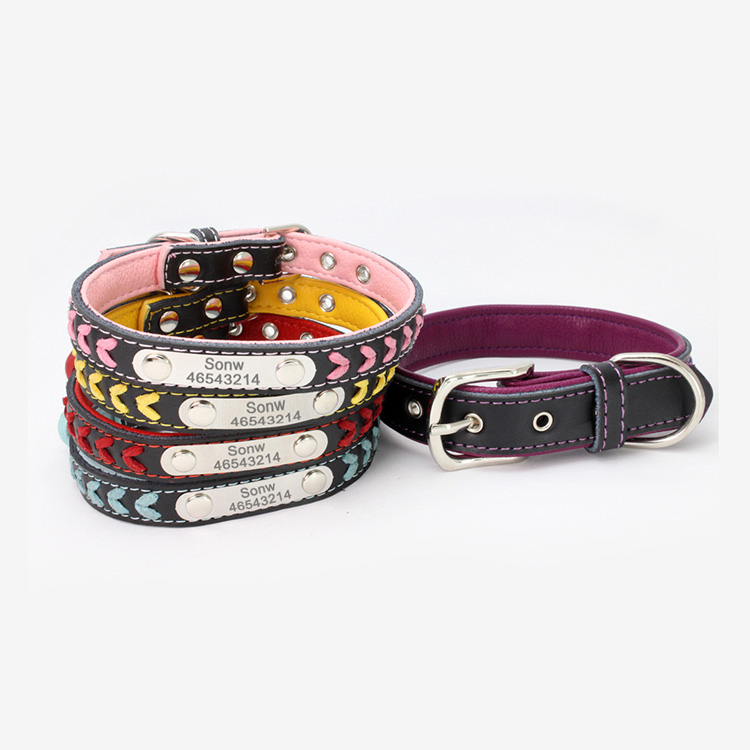 Braided Leather Engraved Dog Collars with Personalized Nameplate