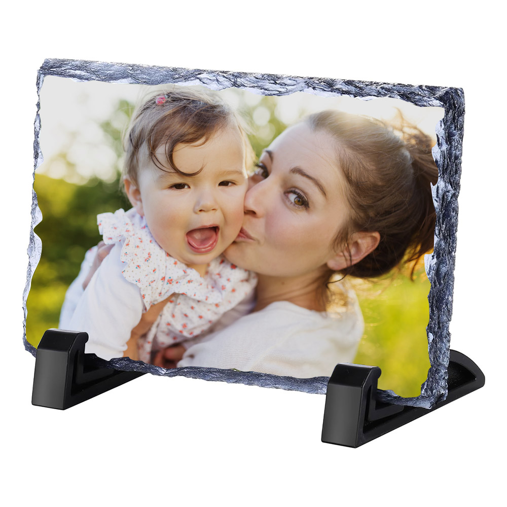 Personalized Picture Stone Frame Custom Rock Slate Photo Plaque Display Customized Memorial Photo Gift for Valentine's Day,Wedding,Birthday,Baby Birth,Mother & Father's Day ,Rectangular Shape