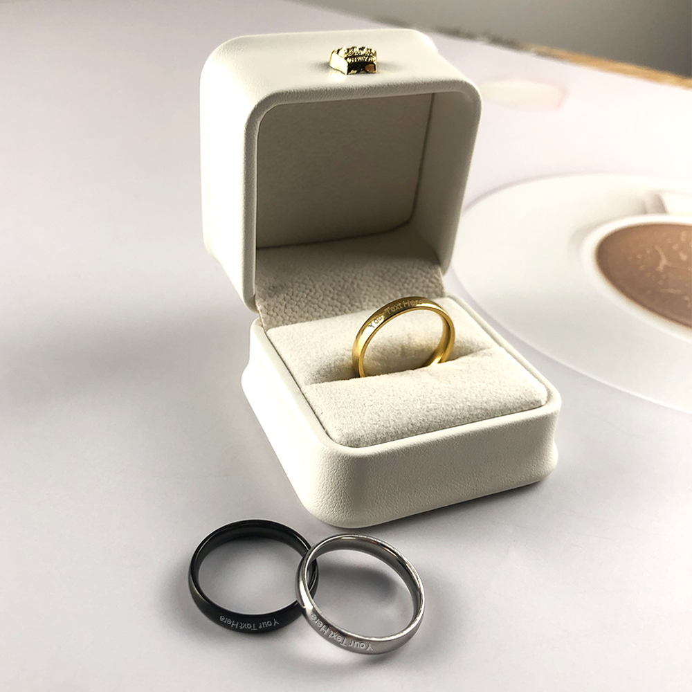 Personalised Monogram 3MM Thin Tungsten Steel Rings for Women C02