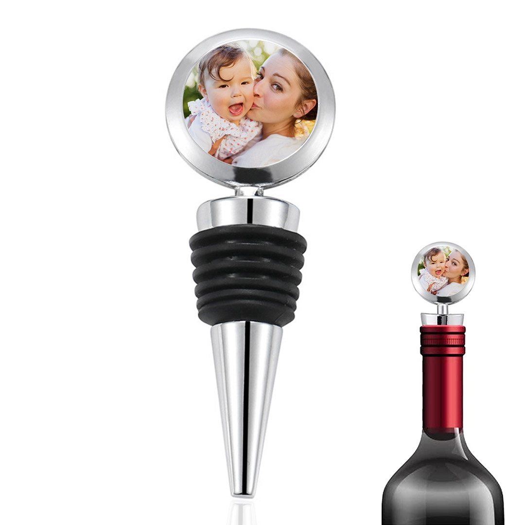 Personalized Wine Bottle Stopper with Photo, Custom Metal Wine Bottle Stoppers Reusable Wine Saver Corks for Gifts, Bars, Holiday Parties, Weddings