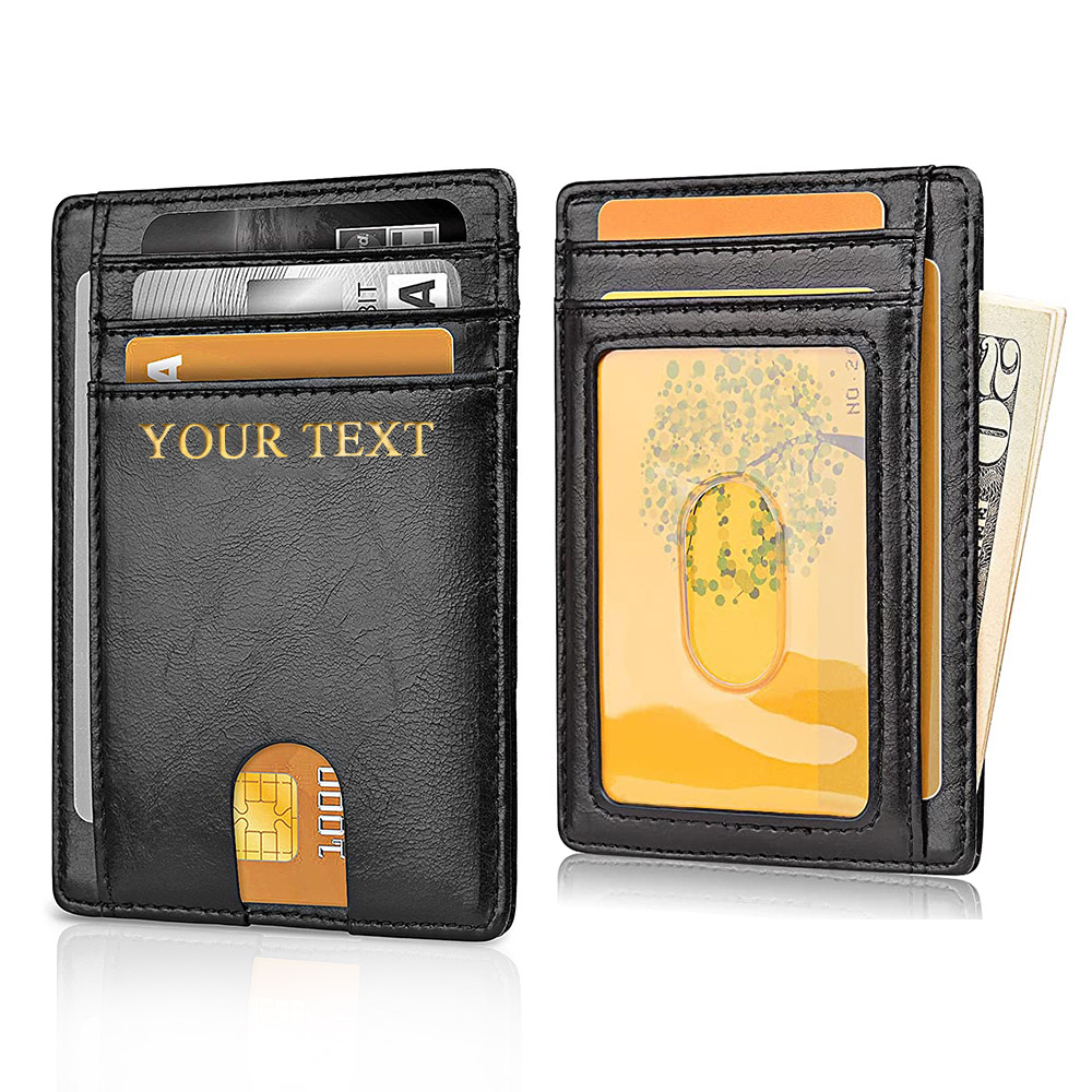 Custom Slim Minimalist Front Pocket RFID Blocking Leather Wallets for Men Women